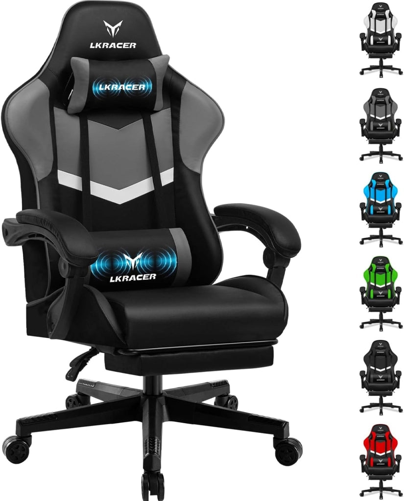 Sedia da gioco con poggiapiedi, ergonomica, con cuscino lombare regolabile, cuscino da gaming, sedia da gamer, altezza regolabile, portata 150 kg