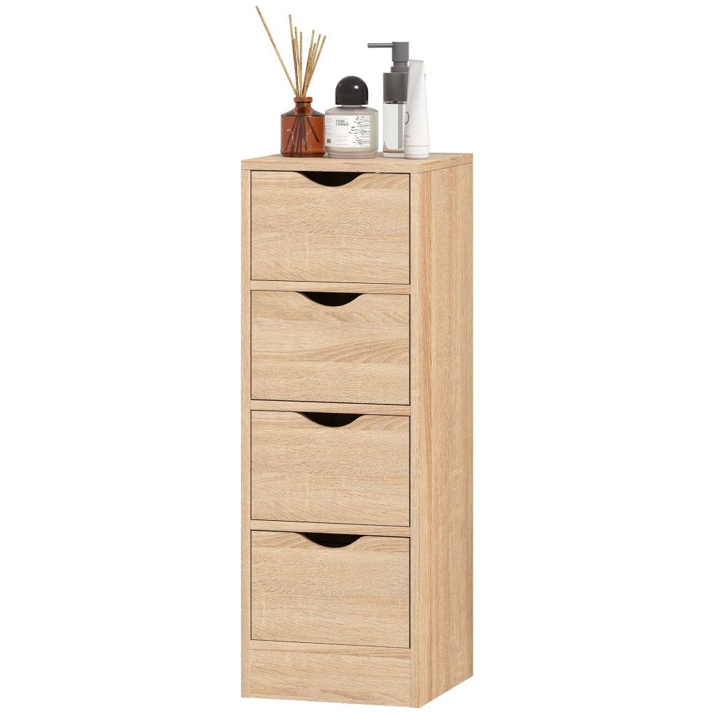 Mobile Bagno Salvaspazio con 4 Cassetti e Maniglie Intagliate ¨C Zephmum ¨C Legno Naturale 29x29x83 cm