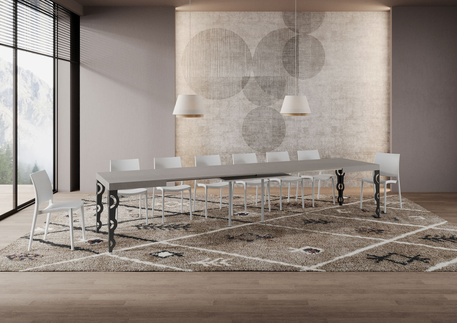 Tavolo Allungabile 120/380x90 cm Karamay Cashmere Gambe Antracite