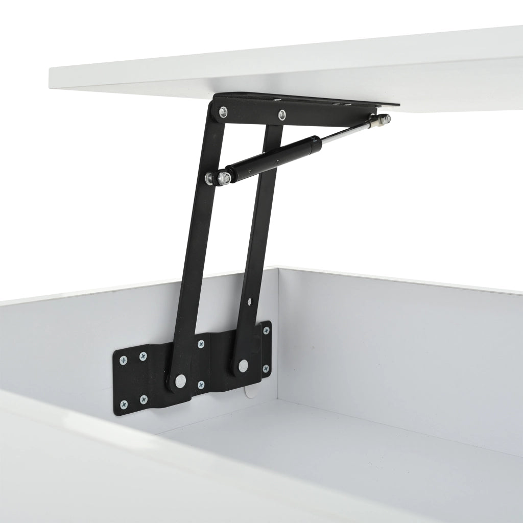 TAVOLINO 100 x 50 x 46 cm bianco in MDF con piano sollevabile, 2 cassetti e LED