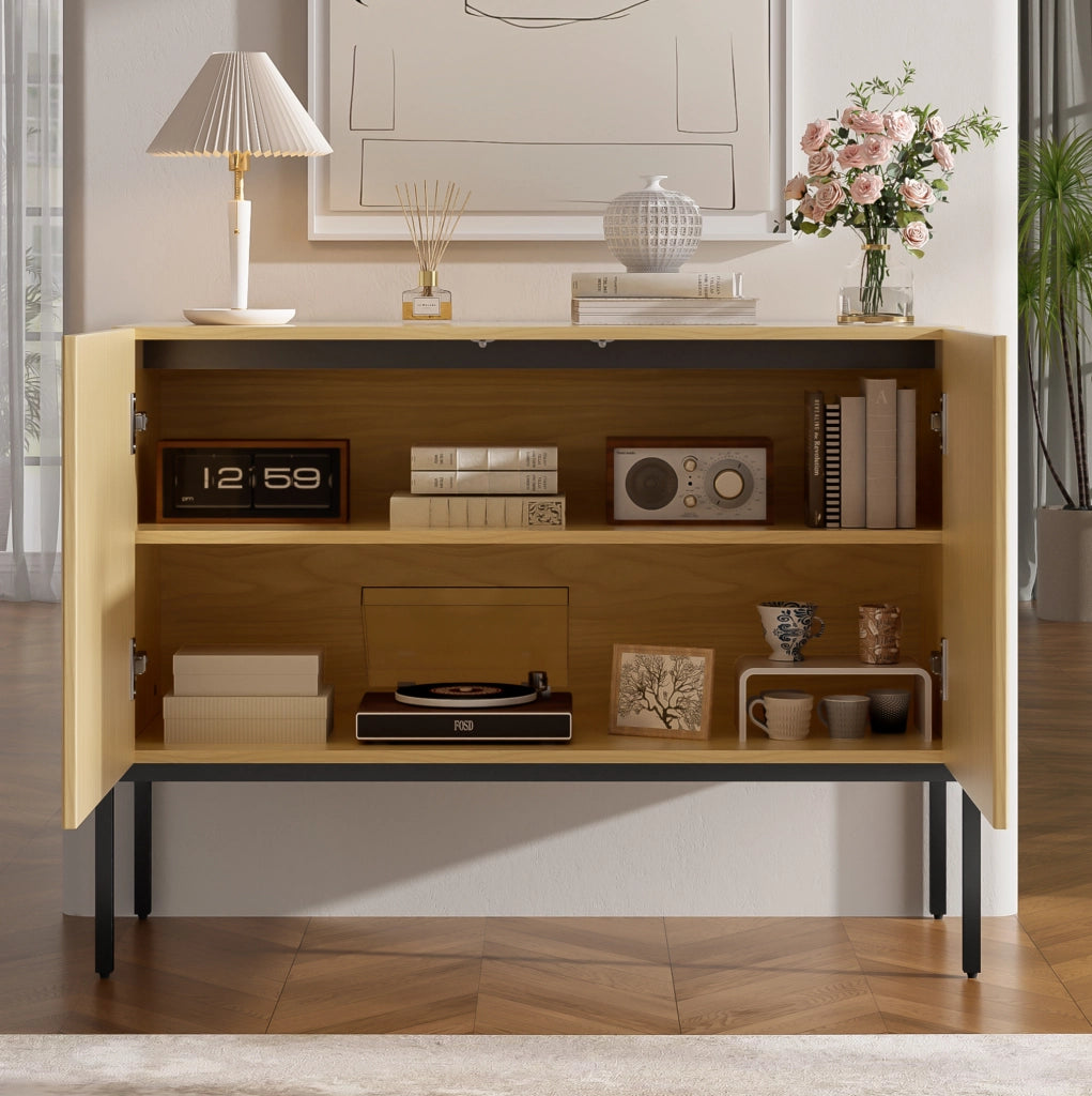 Credenza moderna 2 ante con gambe in metallo, naturale 100 cm