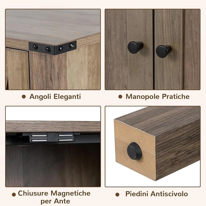 Armadio per Scarpe con Ante, Scarpiera in Legno da 6 Livelli in Stile Rustico con Ripiani Regolabili, per Ingresso Corridoio e Soggiorno, 80x35,5x100 cm (Marrone)