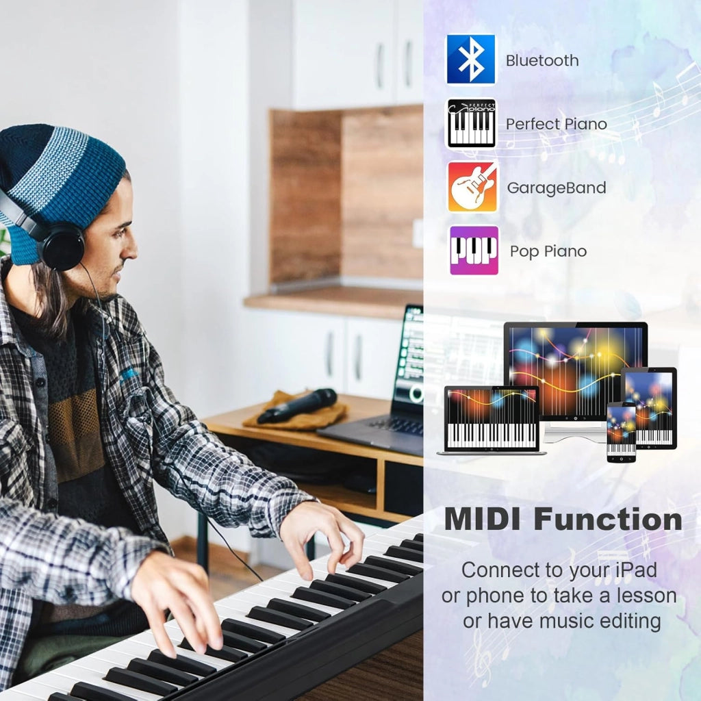 Pianoforte Digitale 88 Tasti Pieghevole con Funzione MIDI & Bluetooth, Tastiera Elettronica Multifunzionale per Principianti con Borsa per Pianoforte