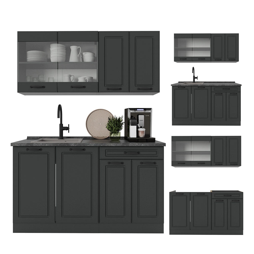 Vicco Cucina monoblocco Casa di campagna antracite/antracite 140 cm , PL Rovere