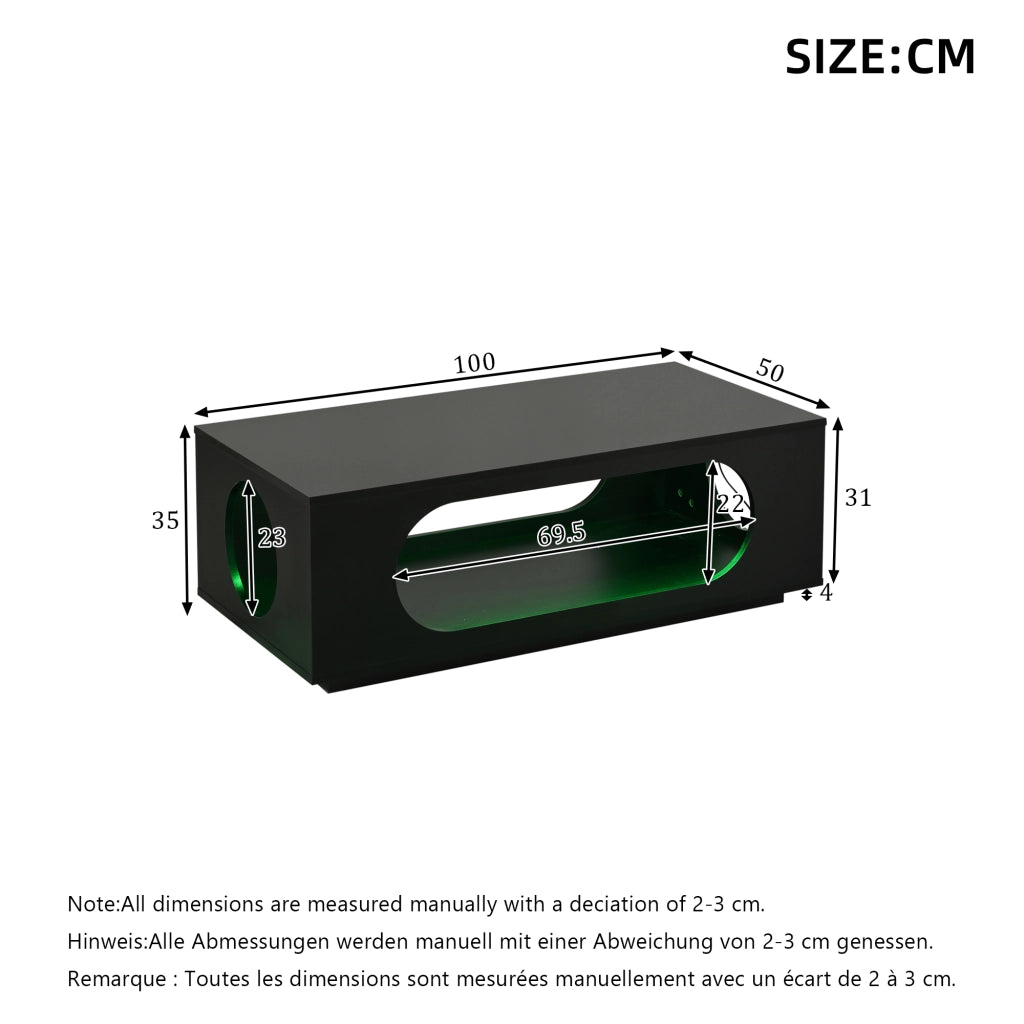 Tavolino lucido, illuminazione a LED, 100 x 50 x 35 cm, in MDF, con design traforato, nero