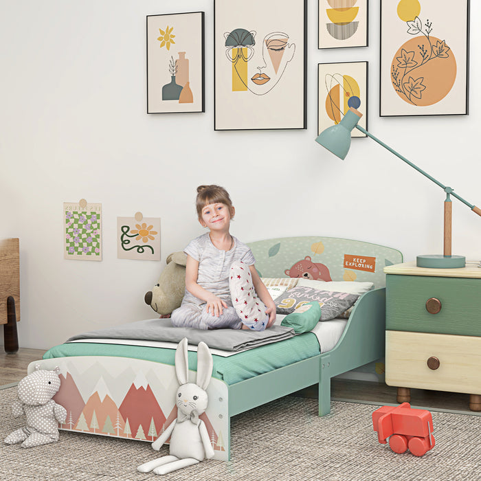 Struttura Letto Singolo per Bambini 77x143x60 cm con Bordi Rialzati e Doghe Verde