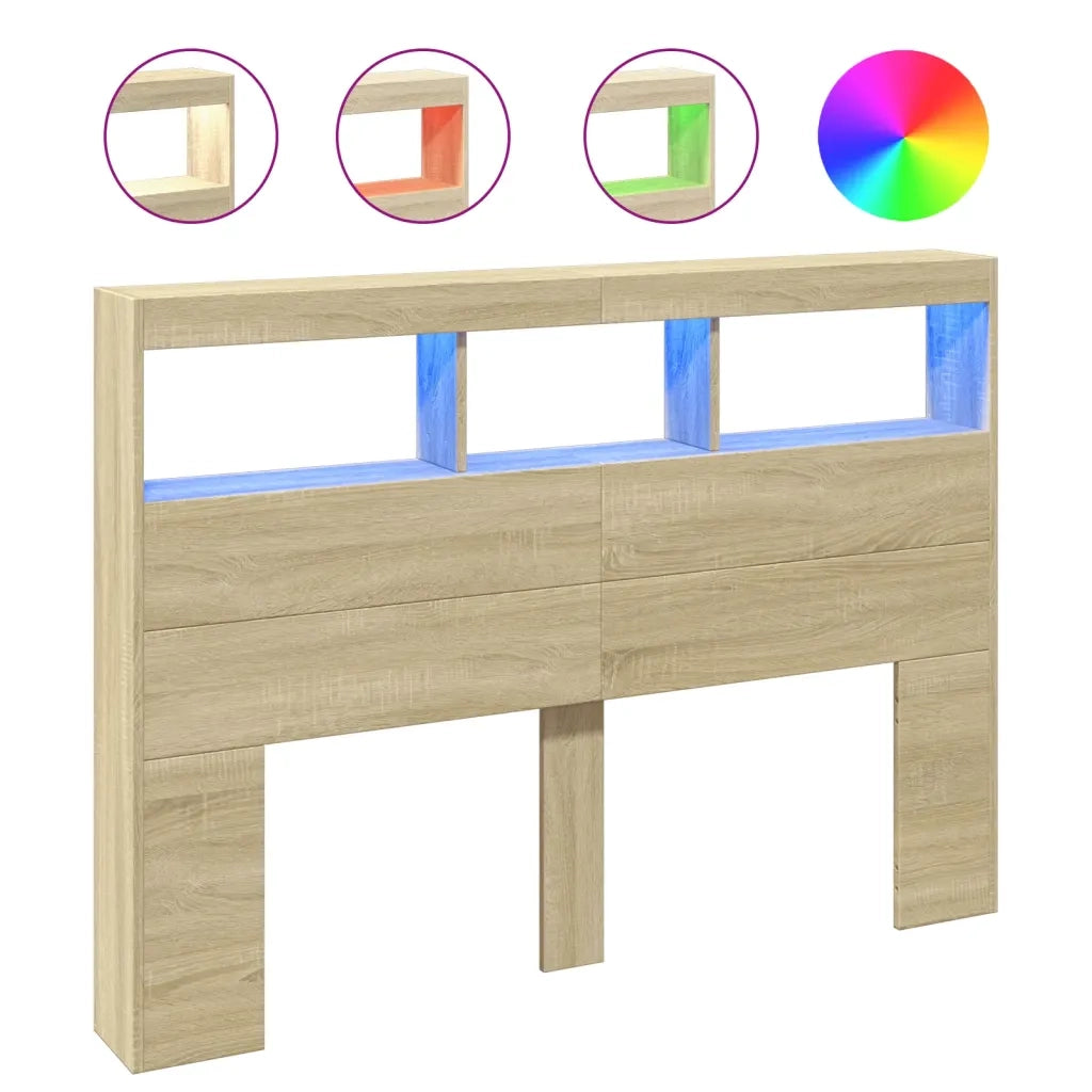 Testiera con Contenitore a LED Rovere Sonoma 140x17x102 cm 839198