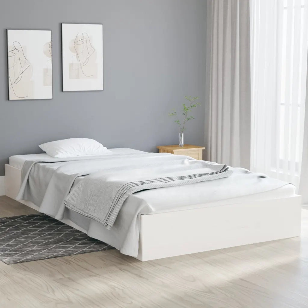 Letto singolo | Letto per adulti | Giroletto Bianco in Legno Massello 90x200 cm