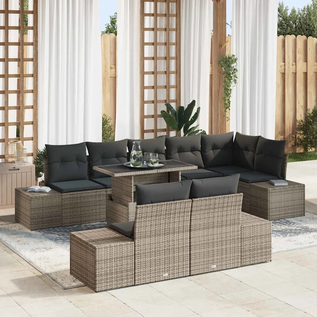 Set Divano da Giardino con cuscino 9 pcs Grigio polyrattan