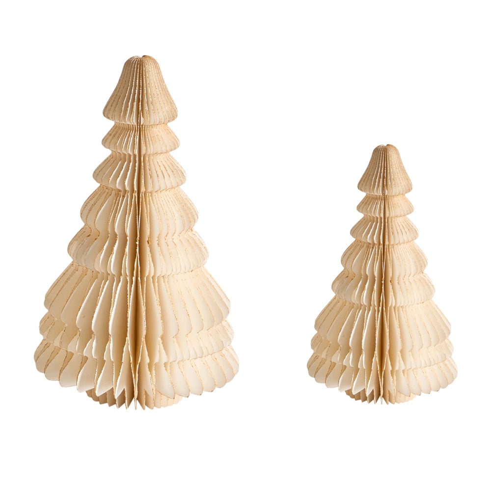 Set di 2 alberi di Natale Figurine Beige Carta a nido d'ape Effetto 3D Stile Origami Motivo festivo