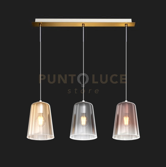 SOSPENSIONE OTTONE SAT. RETTANGOLARE 3 LUCI (1 AM+1 RA+1 CR) 1164OS-S3 R-MC