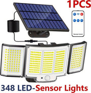 Lampada Solare Esterna con Senso di Movimento - Lampada da Parete Solare con Sensore - Energia Solare - 348 LED - IP65