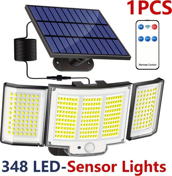 Lampada Solare Esterna con Senso di Movimento - Lampada da Parete Solare con Sensore - Energia Solare - 348 LED - IP65