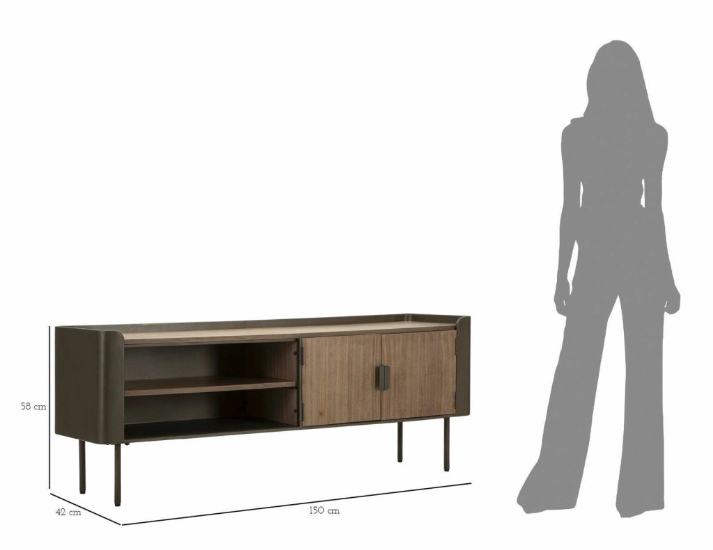 Mobile porta TV Cannon, Credenza da soggiorno, Armadio basso per TV, Base parete attrezzata, 150x42 h58 cm, Grigio e Marrone