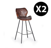 Set di 2 sgabelli in pelle naturale con gambe in metallo