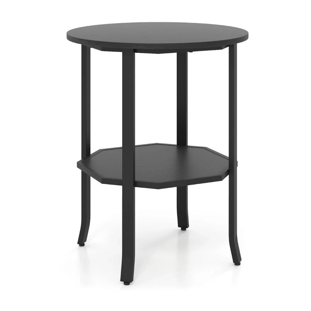 Tavolino rotondo a 2 ripiani 50 x 61 cm ampio spazio di archiviazione design moderno legno ingegnerizzato nero 20_0018424