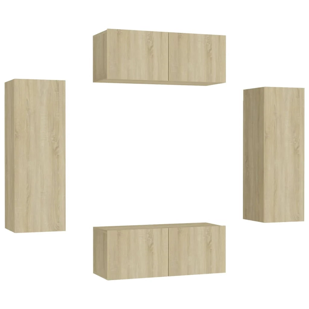 Set di mobili da 4 pezzi tra cui armadio credenza mobile porta TV soggiorno/camera da letto/salotto legno ingegnerizzato rovere Sonoma marrone 02_0024828