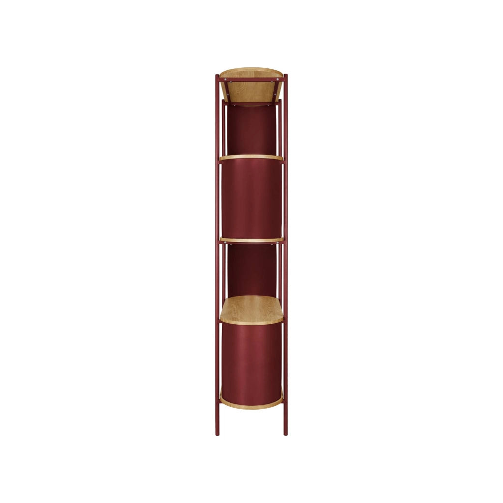Libreria in metallo curvato e legno a 5 livelli, rosso