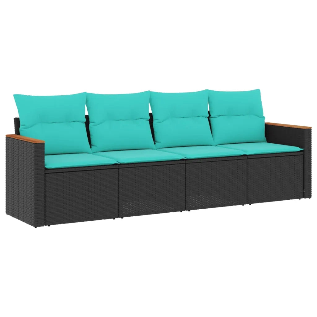 Set Divani da Giardino 4 pz con Cuscini Nero in Polyrattan 3225770