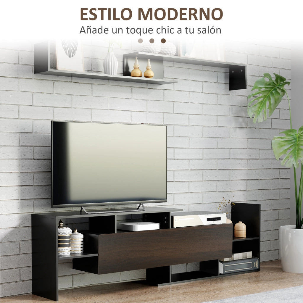 Mobile TV con credenza e scaffale a parete ¨C zephmum ¨C nero e marrone 153.6x25x42cm