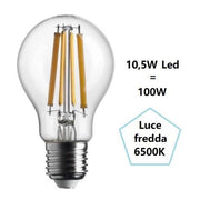 LAMPADINA GOCCIA A LED 10.5W LUCE FREDDA 6500K 1521 LUMEN E27 VETRO TRASPARE BOT