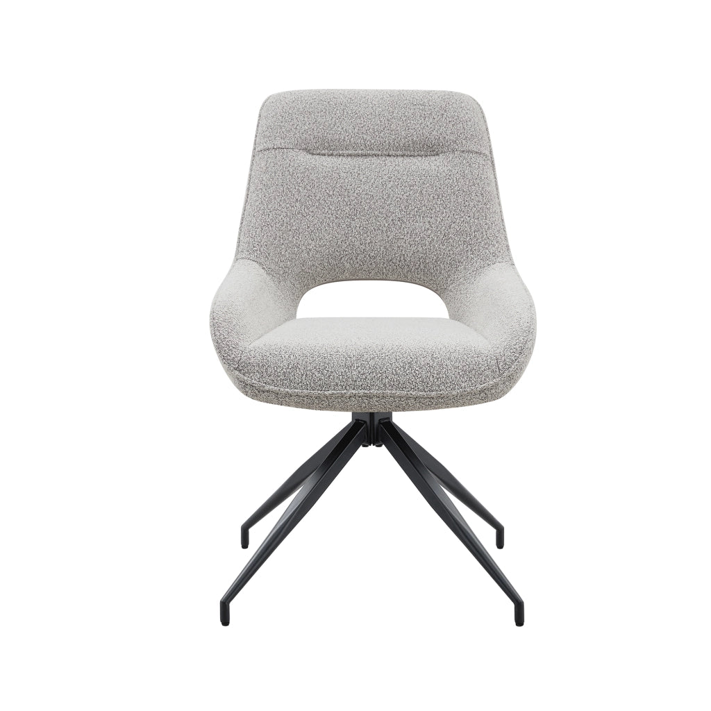 Sedia da sala da pranzo girevole a 360°; schienale ergonomico; tessuto strutturato e metallo nero e grigio beige