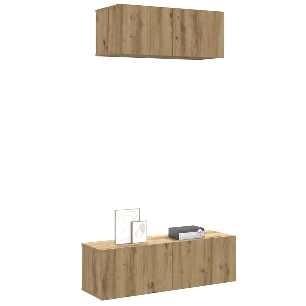 Set Mobile TV 2 pz Montato a Parete Rovere in Legno Multistrato 3329006