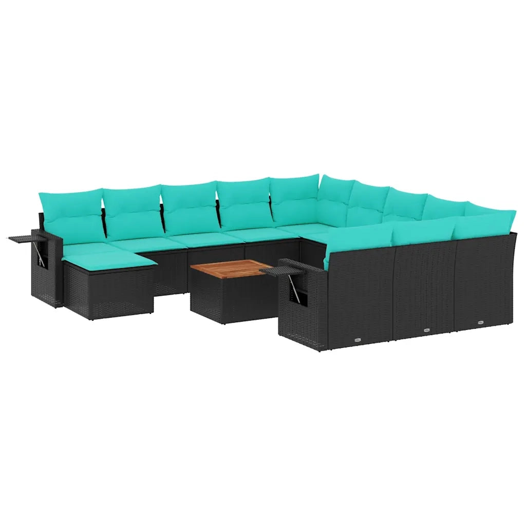 Set Divani da Giardino 13 pz con Cuscini Nero in Polyrattan 3224867