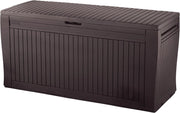 Cassapanca da Esterno Comfy 270 Litri in Resina Effetto Legno con Ruote e Seduta Portata 220 kg Colore Marrone Keter