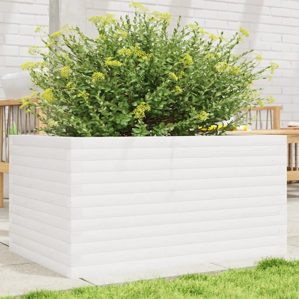 Fioriera da Giardino-Vaso da Esterno Bianca 90x60x46 cm Legno Massello di Pino