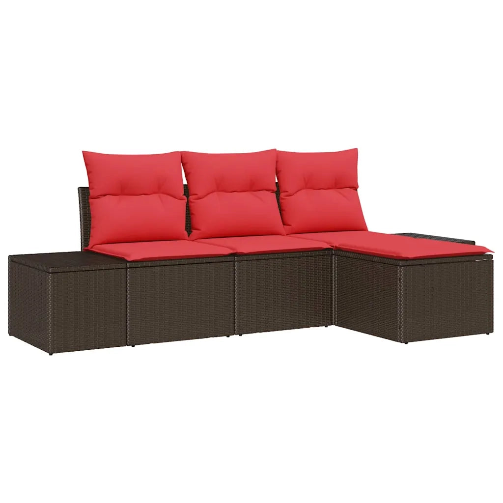 Set di divani con cuscino 4 pcs Marrone Rattan in Polipropilene