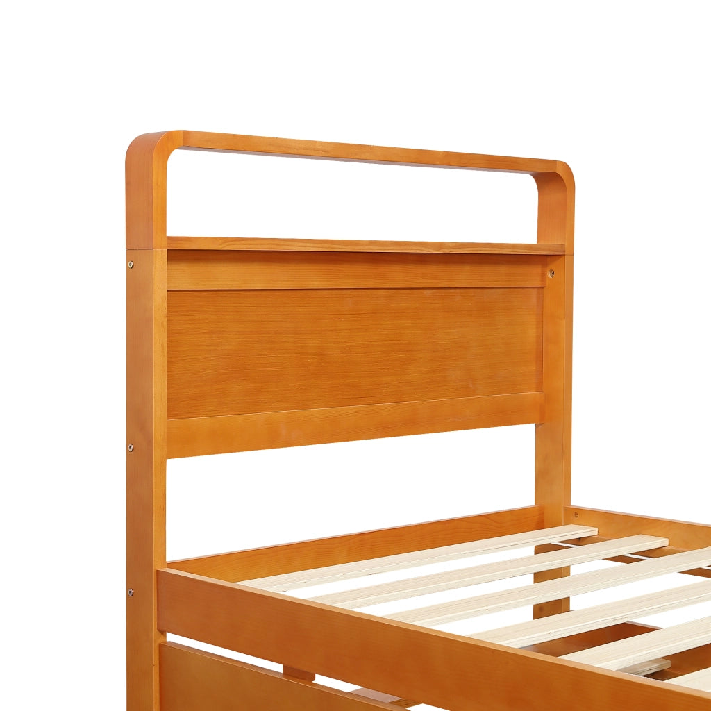 Letto estraibile 90 × 200 cm con letto ospite 90 × 190 cm, montaggio a sinistra o destra, senza materasso, in legno naturale