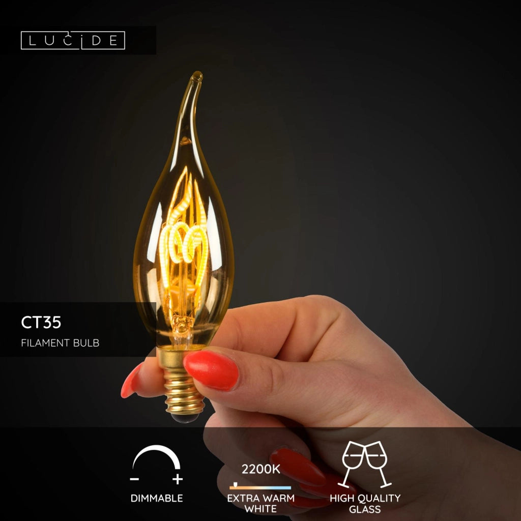 Lampadina LED filamento E14 3W ambra fiamma Lucide