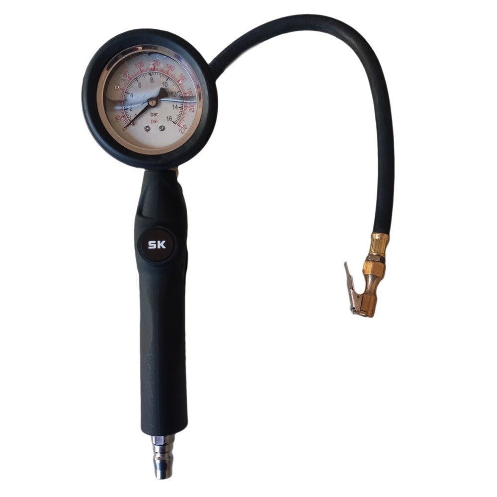 Trade Shop - Pistola Aria Con Manometro Professionale 0-16 Bar 0-230 Psi Liquido Anti-shock -