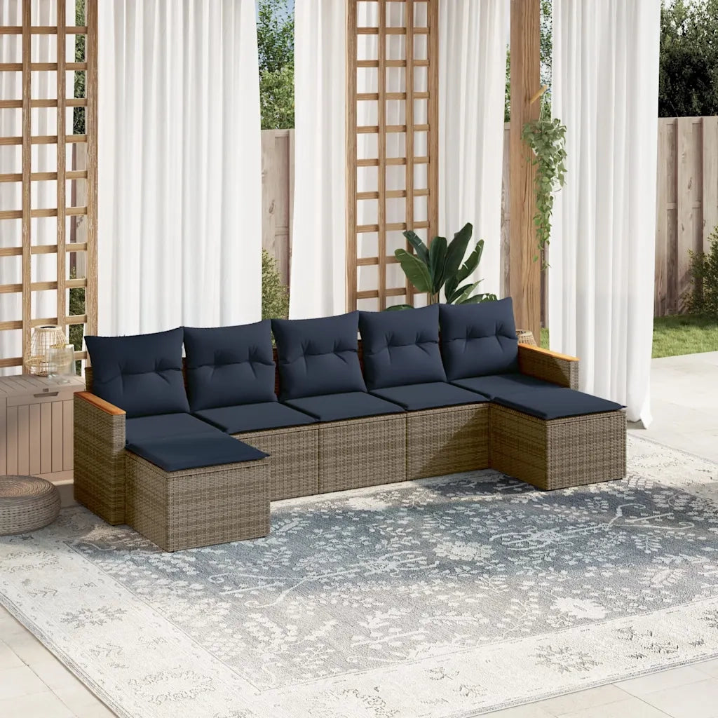 Set Divani da Giardino 7 pz con Cuscini Grigio in Polyrattan 3226236