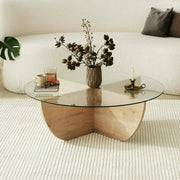 Jolanda, Tavolino da Salotto Forma Circolare, 90x90x30h cm Marrone Rovere
