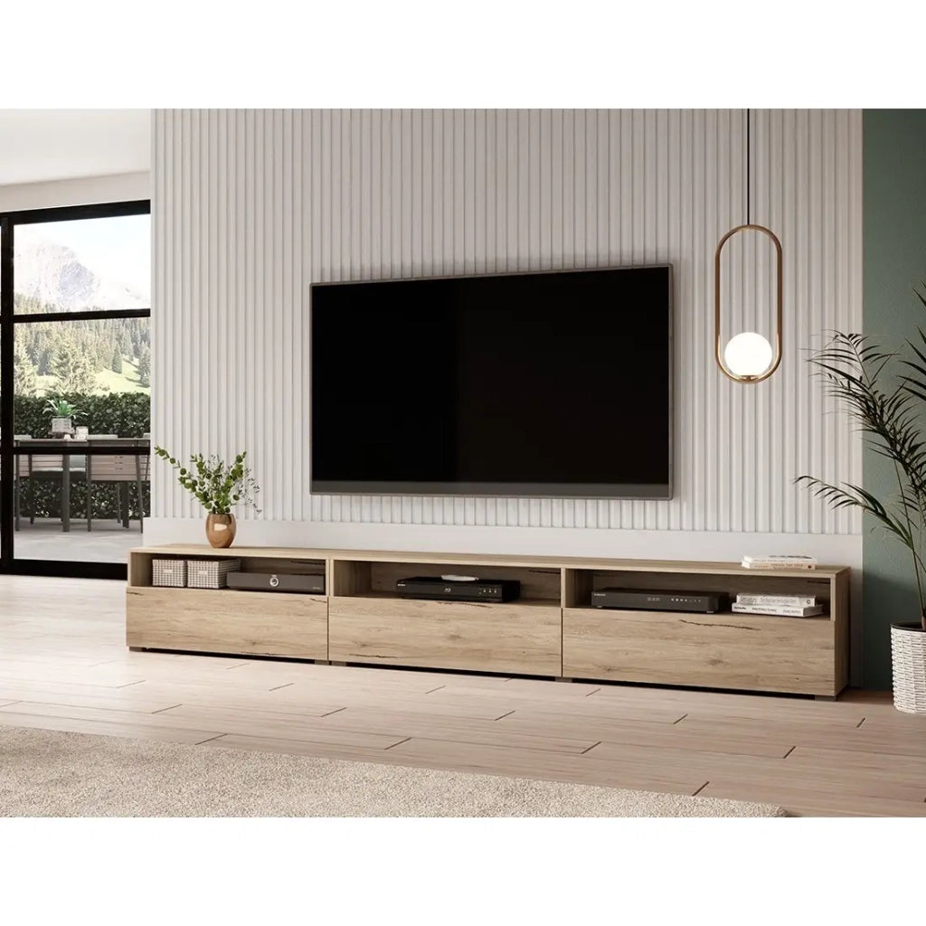 Mobile TV XL RAMOS – 270 cm – Rovere – 3 ante ribaltabili e 3 vani – Da appoggiare o da appendere