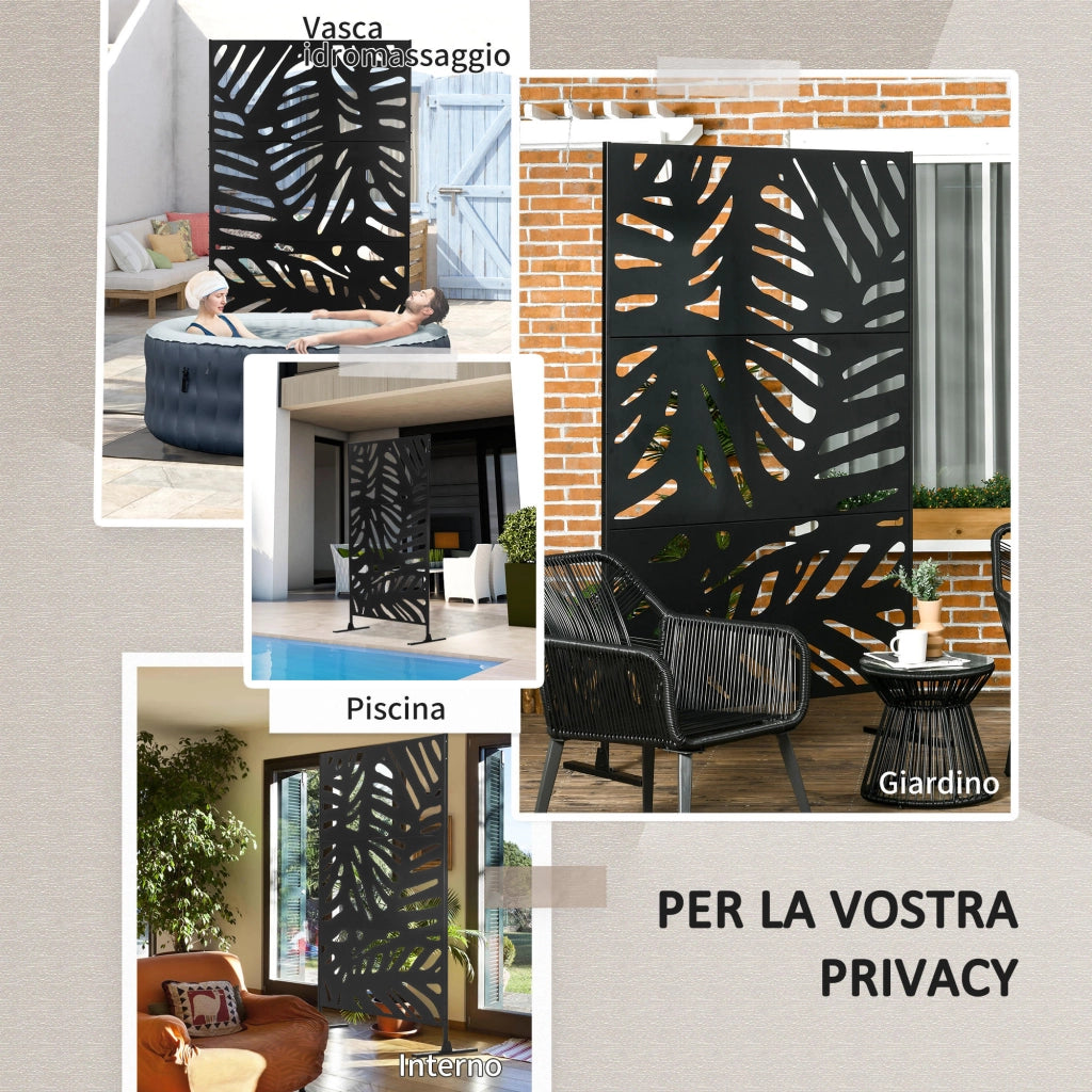 Separ¨¦ a 3 Ante Verticali in Acciaio con Motivo Tropicale, 122x45x198 cm, Nero