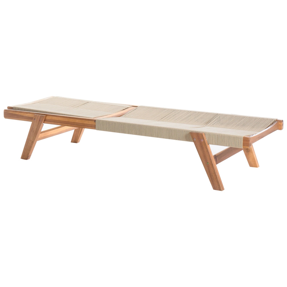 Lettino da giardino per piscina sdraio reclinabile in legno d'acacia corda beige esterno elegante