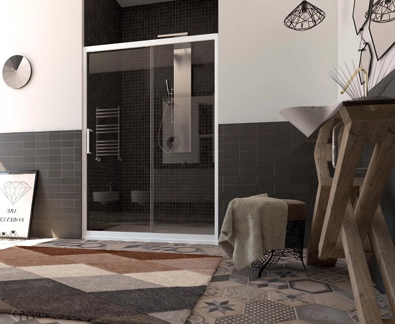 Porta box doccia un lato scorrevole pvc bianco e cristallo 6mm h.190cm Forglas Trasparente 6mm,100/90 cm