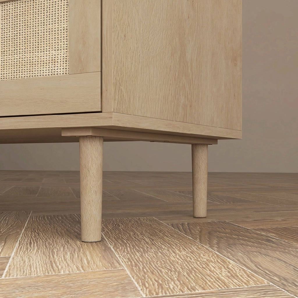 Cassettiera 6 Cassetti in Legno e Rattan Stile Boho per Soggiorno e Camera da Letto. 110x40x75 cm