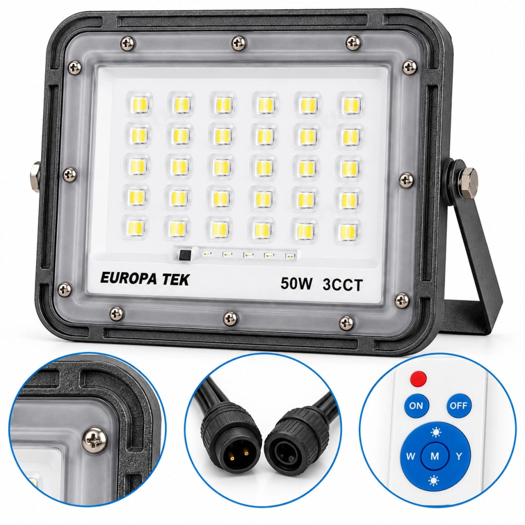 FARO LED SOLARE 50W ESTERNO 3CCT TELECOMANDO IP65 PANNELLO LUCE 120° ET-31772