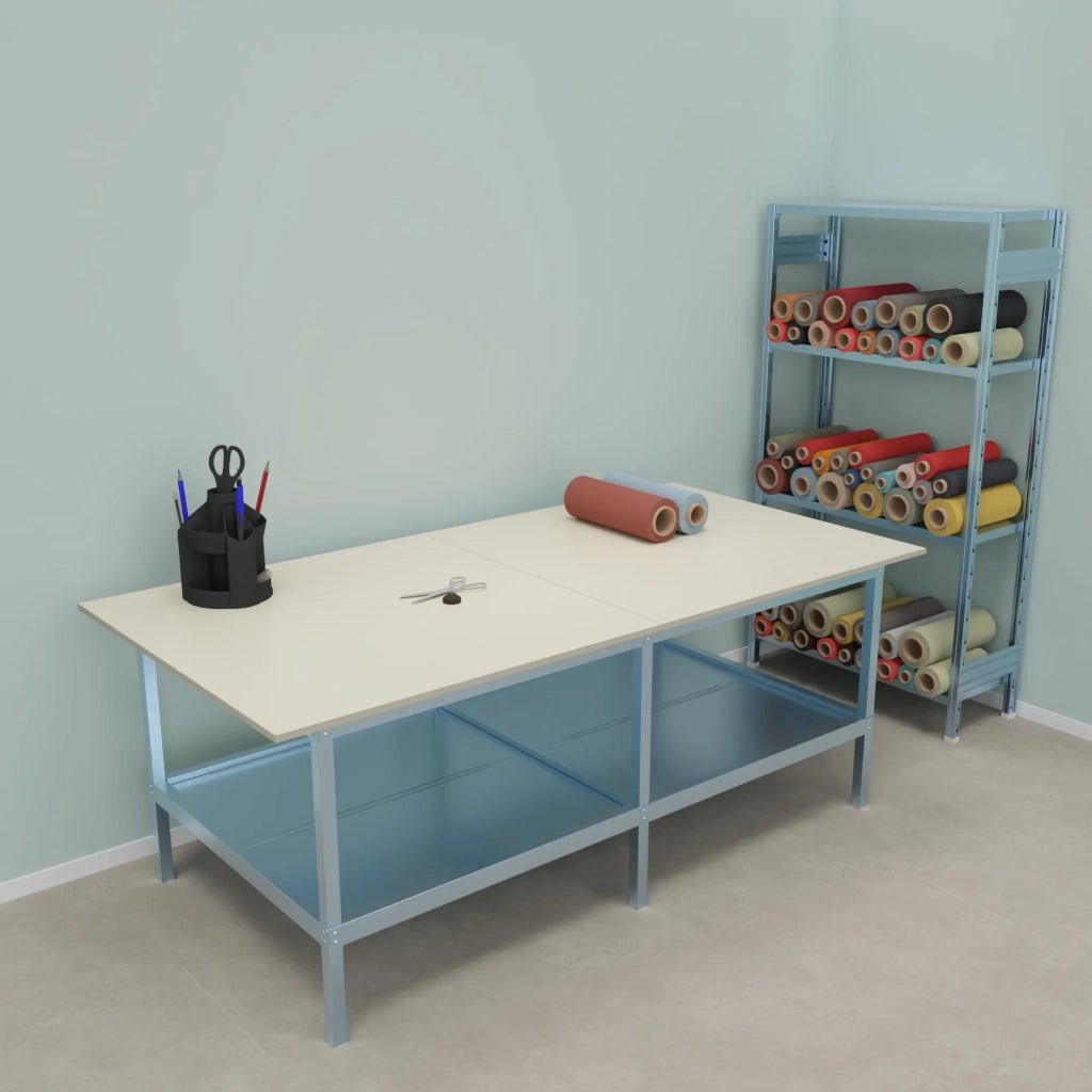 Banco lavoro di metallo con piano di legno per magazzino cm. 240x120x93h
