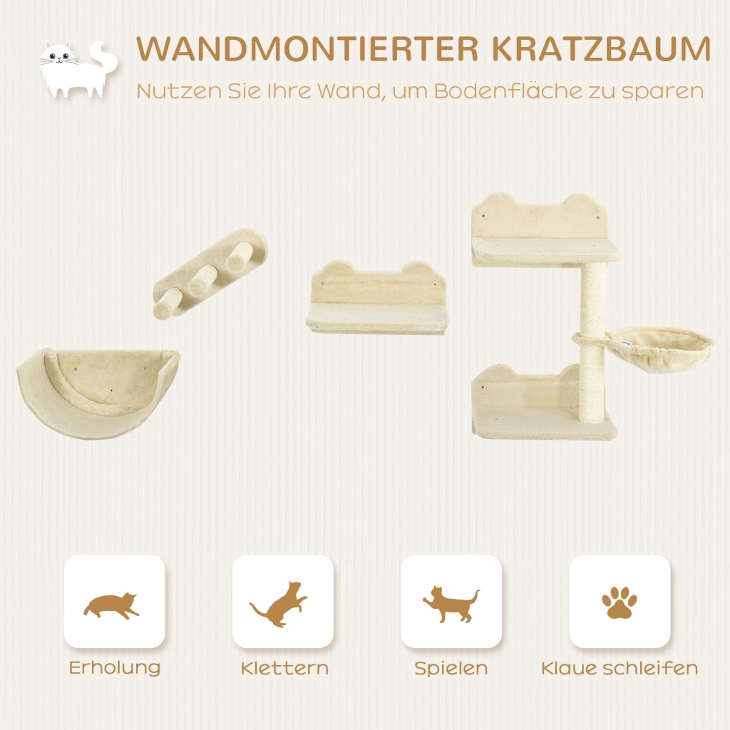 Casetta per gatti con scala, amaca, piattaforma e albero tiragraffi ¨C Zephmum ¨C Beige