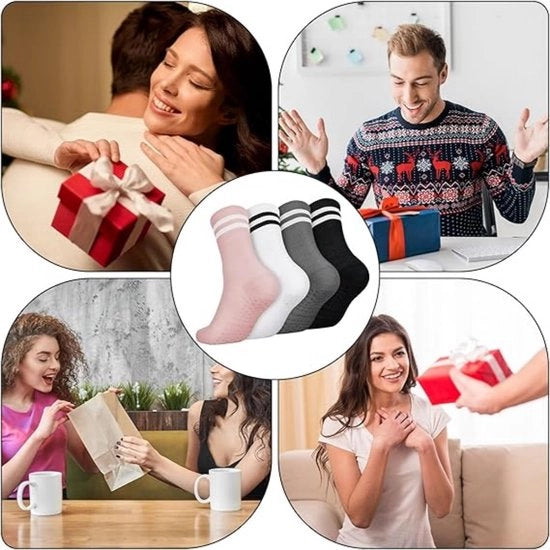 4 paia calze antiscivolo per donne - calze antiscivolo per pilates - calze antiscivolo mid-tube per donne - calze in cotone respirante - adatti per balletto, danza, esercizi