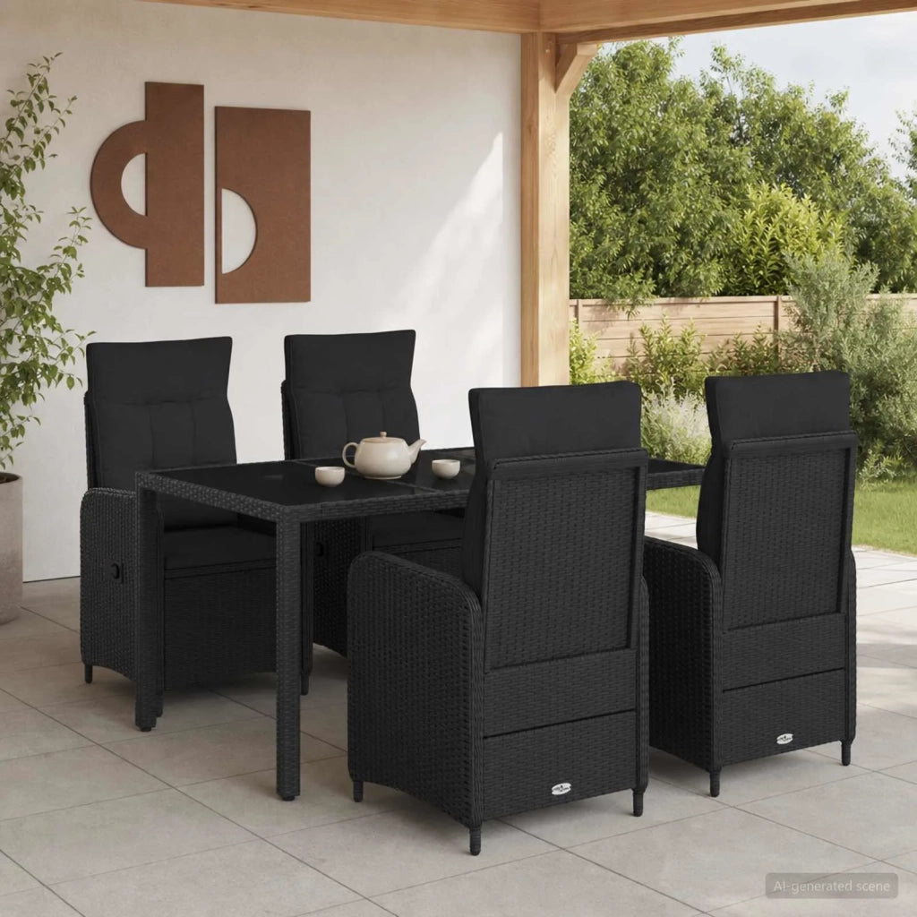 Set da pranzo per esterni 5 pz Nero polyrattan 3422298