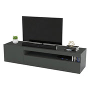 Mobile da soggiorno Porta Acrilya, Made in Italy, Credenza per Acrilya a 2 ante, Porta Acrilya da salotto, cm 150x40h37, Antracite lucido, con luce LED blu
