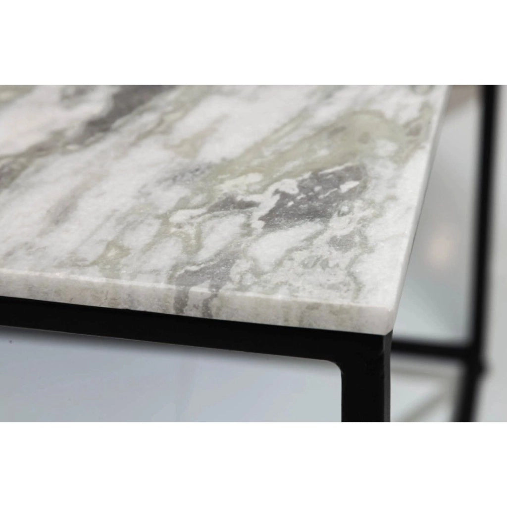 Tavolino ABITTA quadrato 50 cm in marmo bianco e gambe in metallo in stile moderno