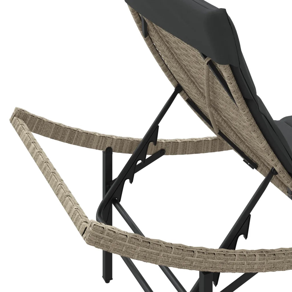Lettino Prendisole con Cuscino Grigio 55x199x50cm in Polyrattan 368250