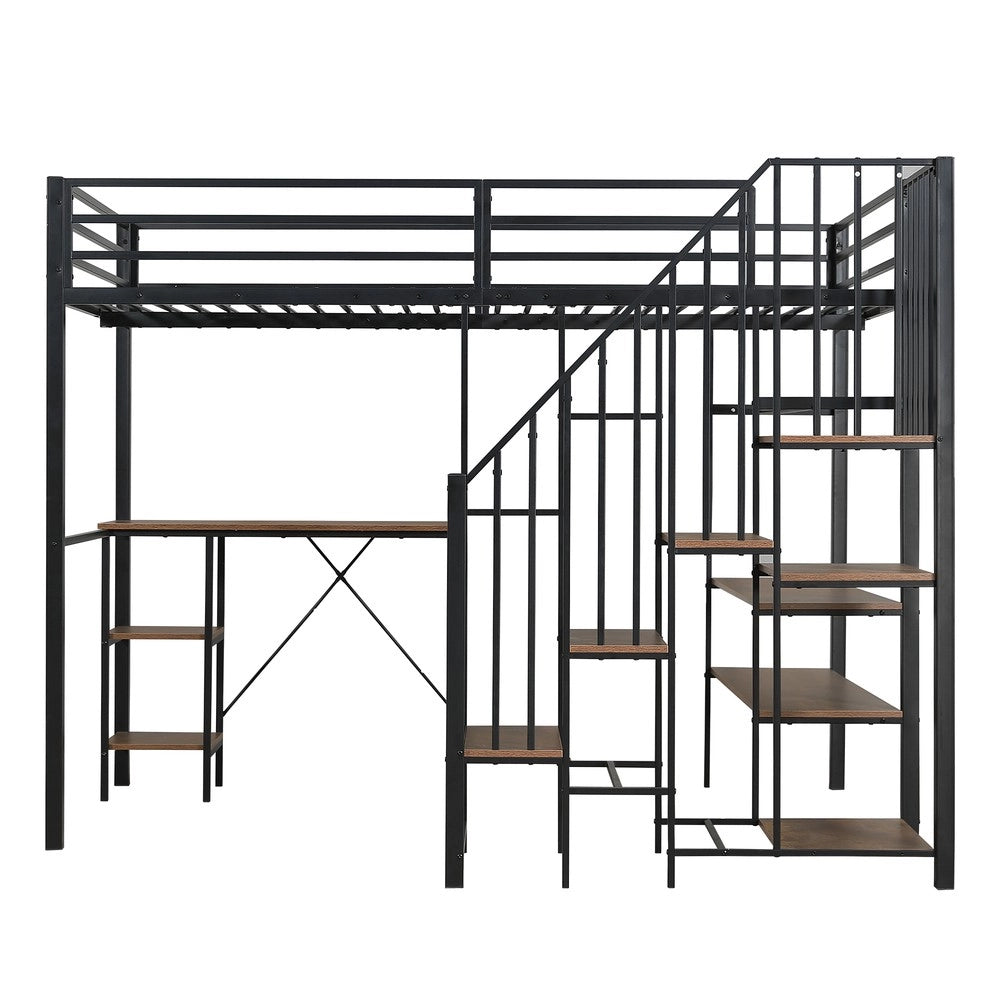Letto a Castello in Ferro con Armadio e Scrivania ¨C MINIMAL ¨C Nero+Legno Vintage ¨C 120x200